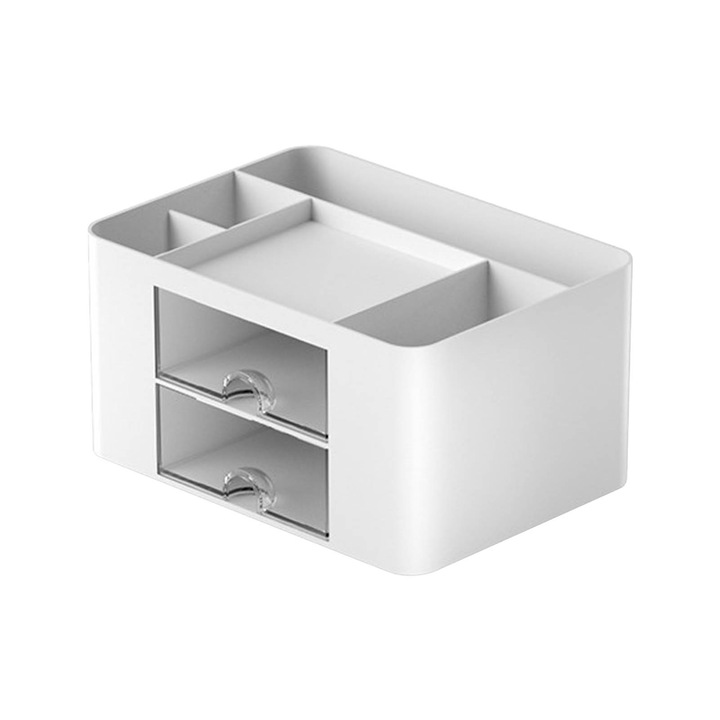 Organizator birou multifunctional cu sertar dublu pentru, alb, plastic