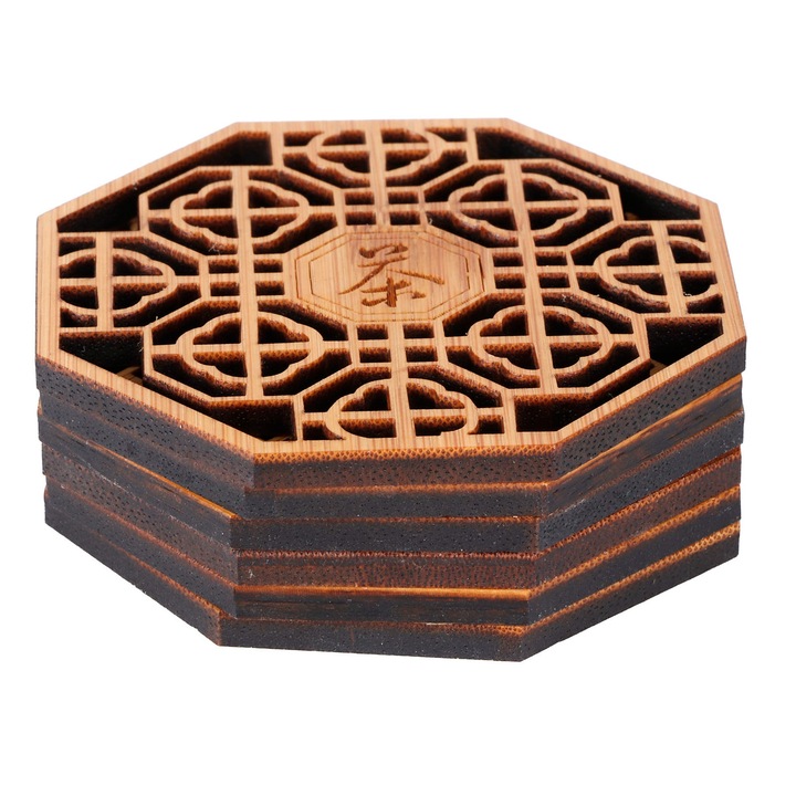 6 darabos bambusz pohártartó készlet, hőszigetelt