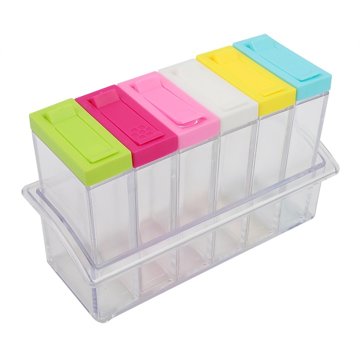 Cutie de condimene din plastic transparent Borcane 6 cutii Set Accesorii pentru scule de bucatarie