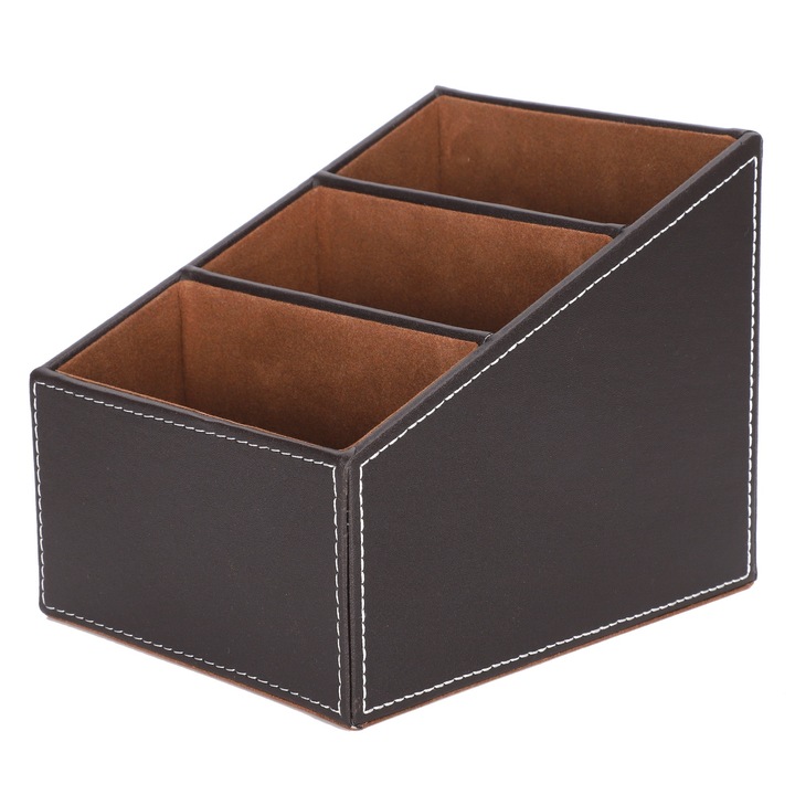 Organizator birou, Piele ecologica, 3 compartimente, Maro, 13.4x16.3x7.4cm