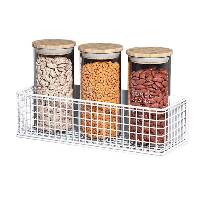 Suport magnetic pentru condimente, Organizator frigider, Metalic, Alb, 24.5x10.5x8.5cm