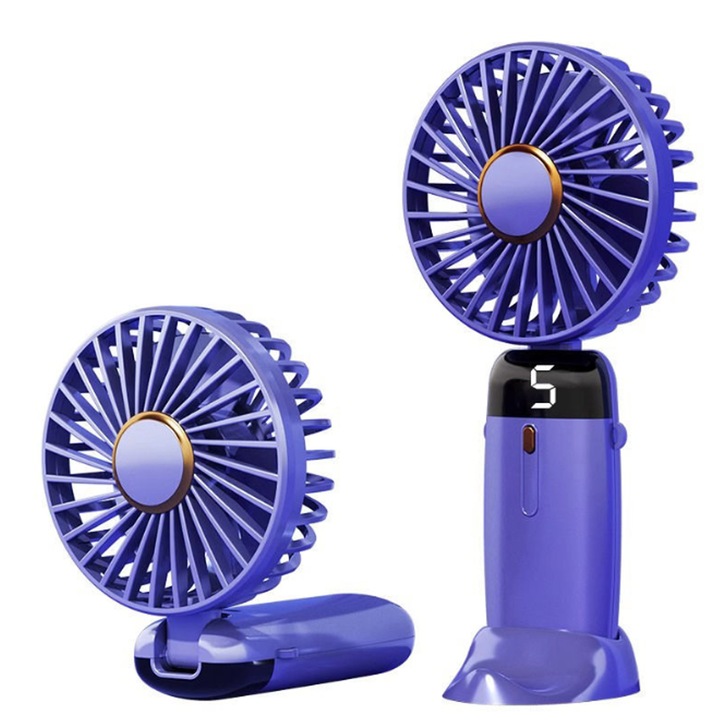 Преносим сгъваем USB вентилатор, цифров дисплей, лилав цвят, малък размер