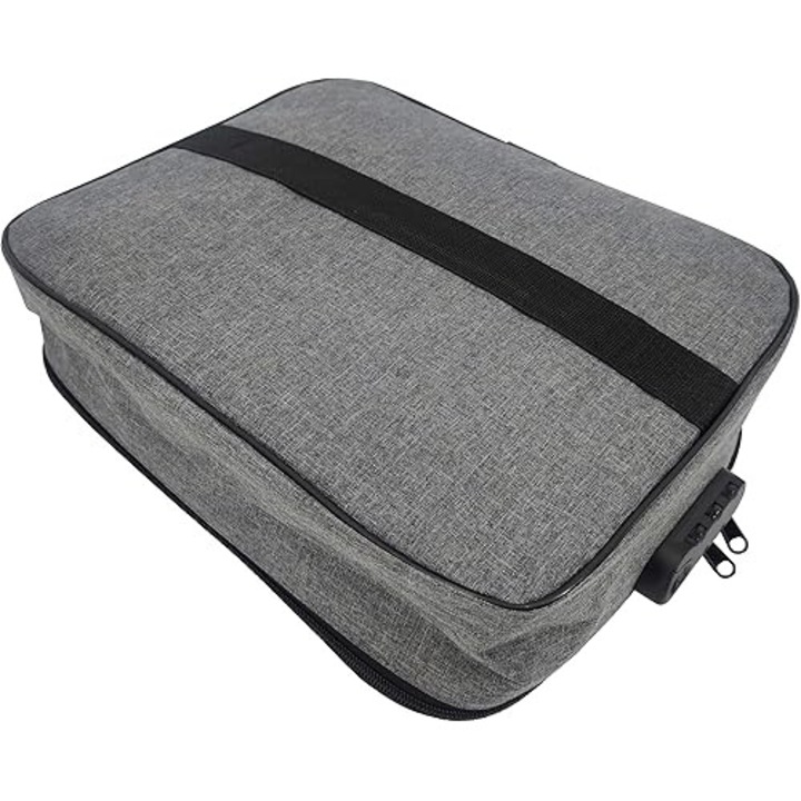 Geanta de Transport cu lacat tip cifru pentru Documente, Pasapoarte si Mostre Mici, 2 compartimente, 37 x 27 x 10 cmtextil impermeabil, Gri