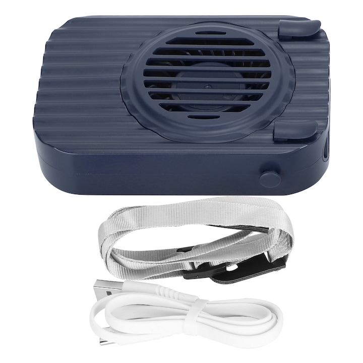 Портативен вентилатор за врат, 3 скорости, син