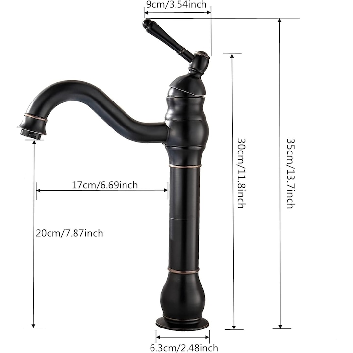 Смесител за баня, въртящ се на 360 градуса, ретро класически, месинг, черен