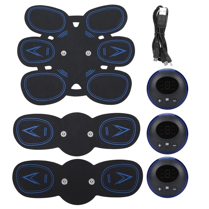 Set Stimulator Muscular Abdominal, LCD, 6 moduri exercitii, 9 intensitati, Multifunctional