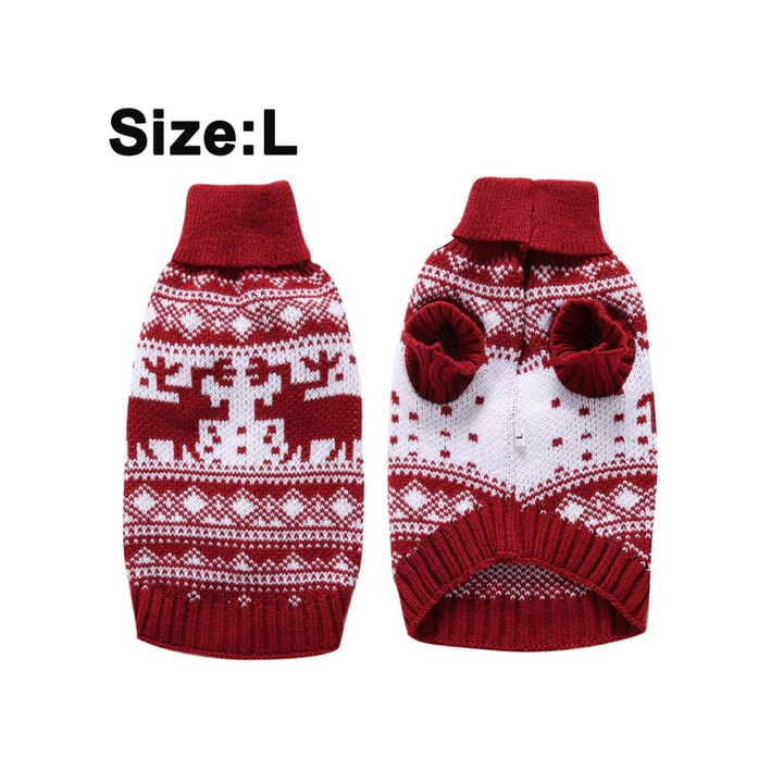 Pulover pentru caini, rosu, M/L/XL, 26x31cm/30x36cm/34x42cm, din poliester, model Craciun