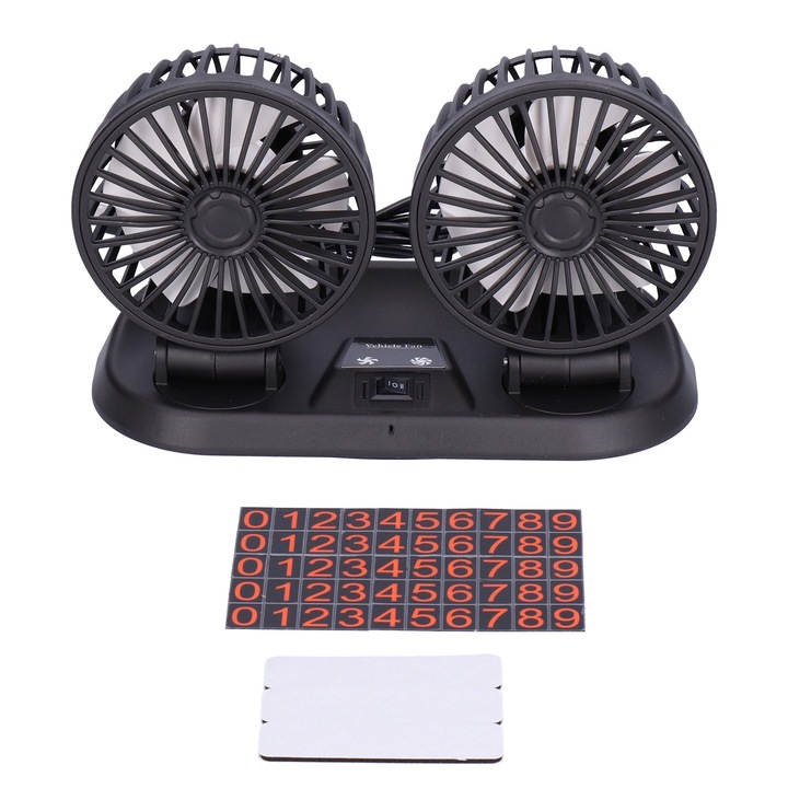 Autó ventilátor, forgó 360, ABS, 22x11x16cm, USB 5V/12V/24V
