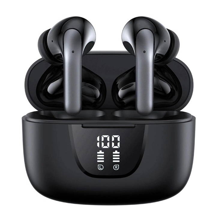 Vezeték nélküli Bluetooth 5.3 fülhallgató, ANC, 5 óra üzemidő, fekete