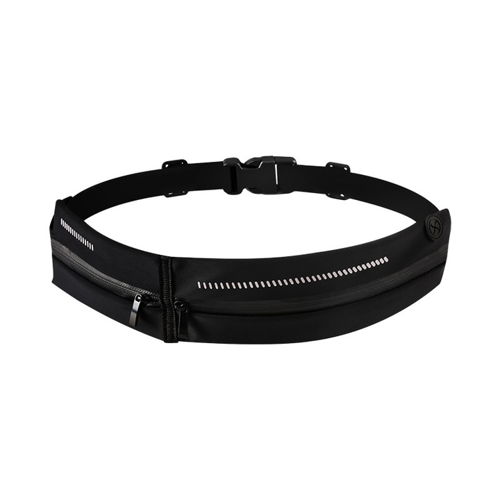 Колан за бягане, светлоотразителен, регулируем, джобове за телефон и дребни вещи, черен, 24-42 инча