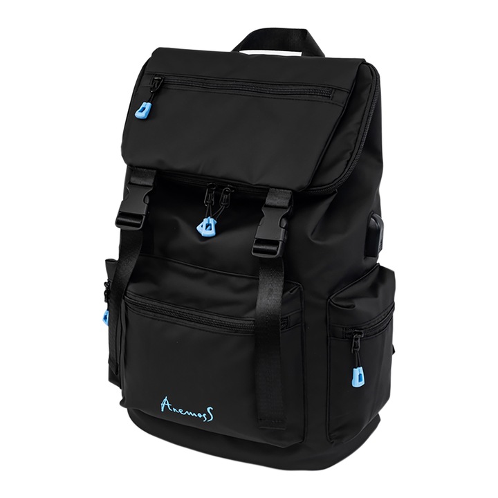 Rucsac laptop Anemoss, 15 inch, impermeabil, poliester, negru