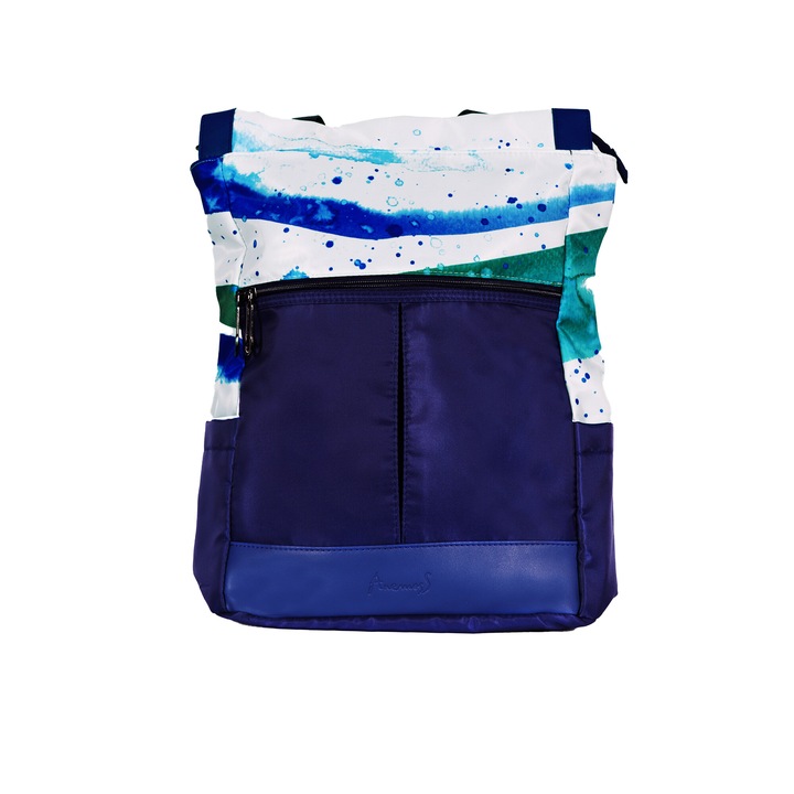 Rucsac laptop AnemosS Wave, 14 inch, impermeabil, material Oxford, albastru/alb