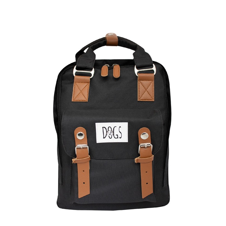 Rucsac laptop BiggDesign Dogs, 14 inch, port USB, rezistent la apa, poliester, negru/maro