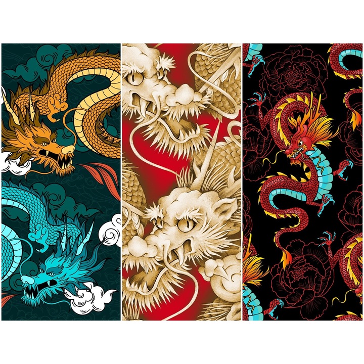 Vízálló textil panel 3 mintával, poliészter varrókendő, kolibri, 121,5 cm x 155 cm, Heko panelek, P413