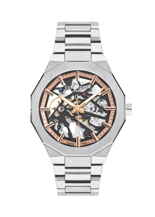 Ceas barbatesc Lee Cooper LC07906.550, automat, argintiu, 50.5mm