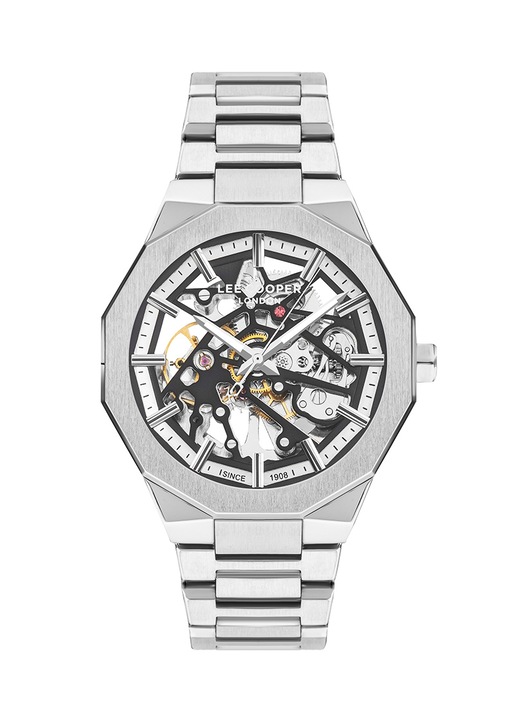 Ceas barbatesc Lee Cooper LC07906.350, automat, argintiu, 50.5mm