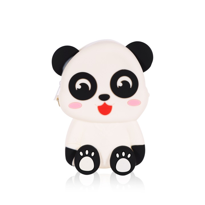 Gyerek táska, Ogi Mogi Toys, Panda, 19.5x11x6 cm, állítható, vízálló, szilikon, fehér/fekete