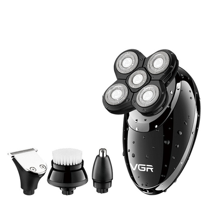 Set aparat de ras cu 5 capete si aparat de tuns parul umed, 4 piese, VGR V-302, negru