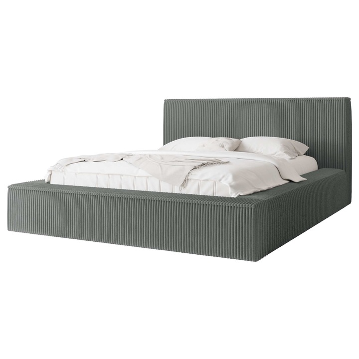 Pat tapitat cu recipient pentru lenjerie Gritta Reiat, 160x200, gri, Mirjan24