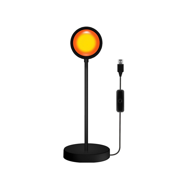 Lampa cu proiectie apus de soare, Zola, alimentare USB, 2.5 W, luminozitate 125 lm, aluminiu, inaltime 27 cm, neagra