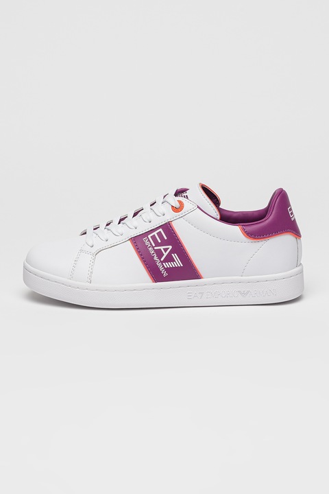 EA7, Pantofi sport din piele si piele ecologica cu detalii logo, Violet/Alb optic