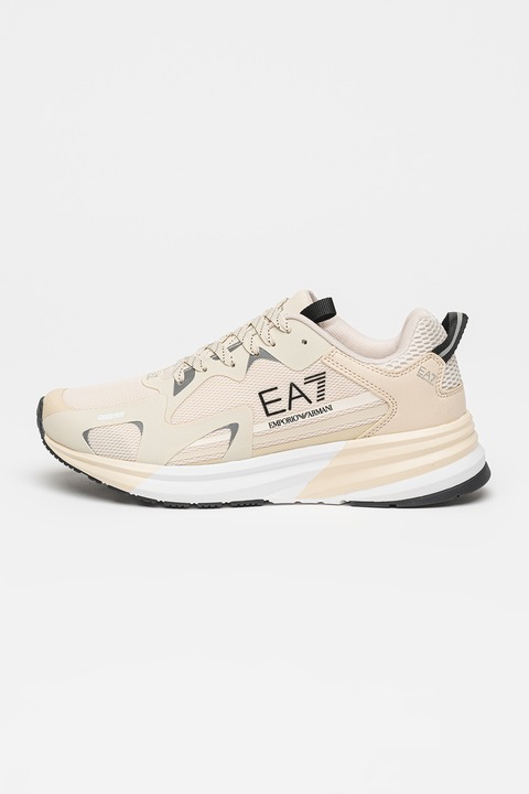 EA7, Sneaker hálós anyagbetétekkel, Ezüstszín/Világosbézs