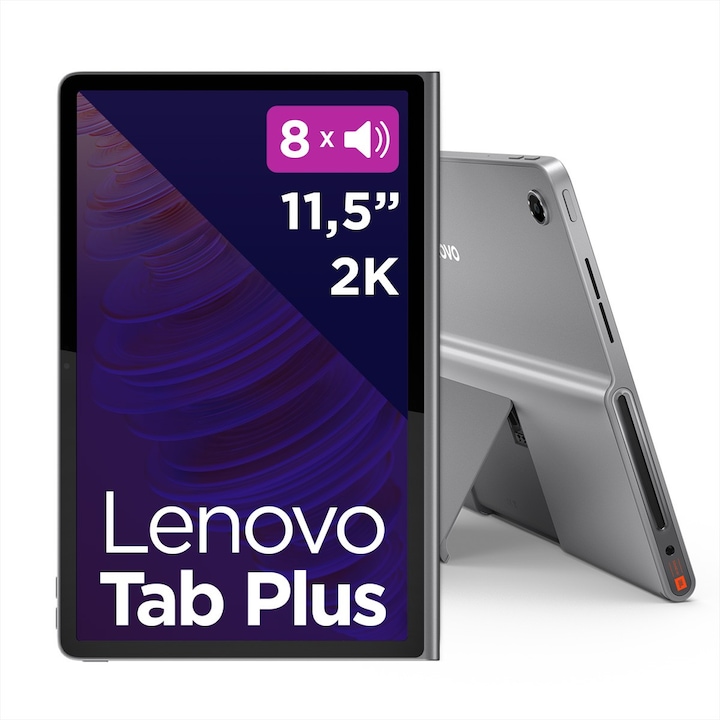 Таблет Lenovo Tab Plus, процесор MediaTek Helio G99, 2K 11.5" екран, 8GB RAM, 128GB Flash, 8MP, Wi-Fi, Bluetooth, GPS, Android + сив капак