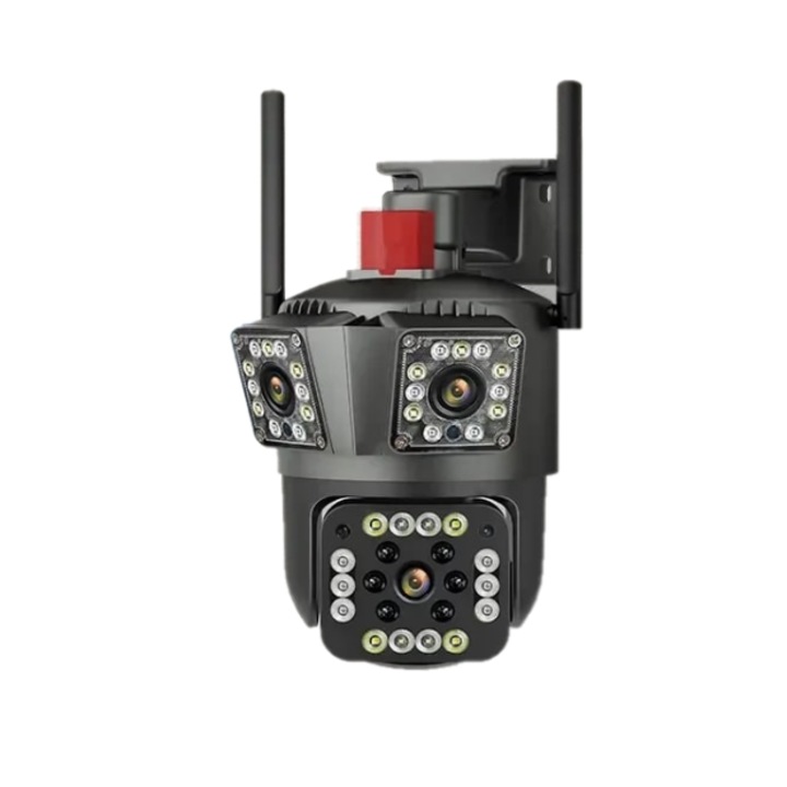 Camera Tripla de Supraveghere Profesionala Wi-Fi, PTZ, TSS-JT3-W, 2k/5K, Audio-Video, cu 3 lentile, 5X Zoom, Night Vision, cu Aplicatie Mobila