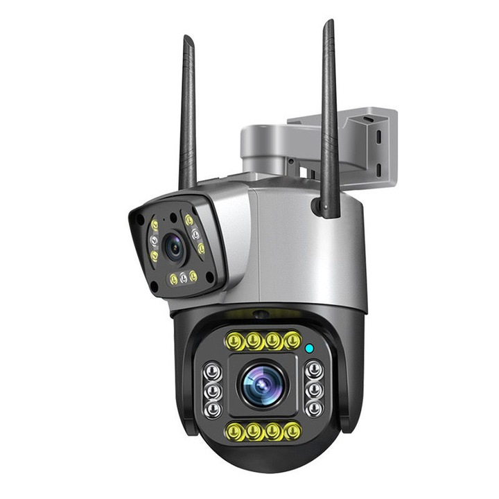 Camera de Supraveghere PTZ Wi-Fi, H803-W, cu Doua Lentile 2MP/2MP, IR 20m,10x Zoom, Detectia Miscarii, Slot Card, cu Aplicatie mobila