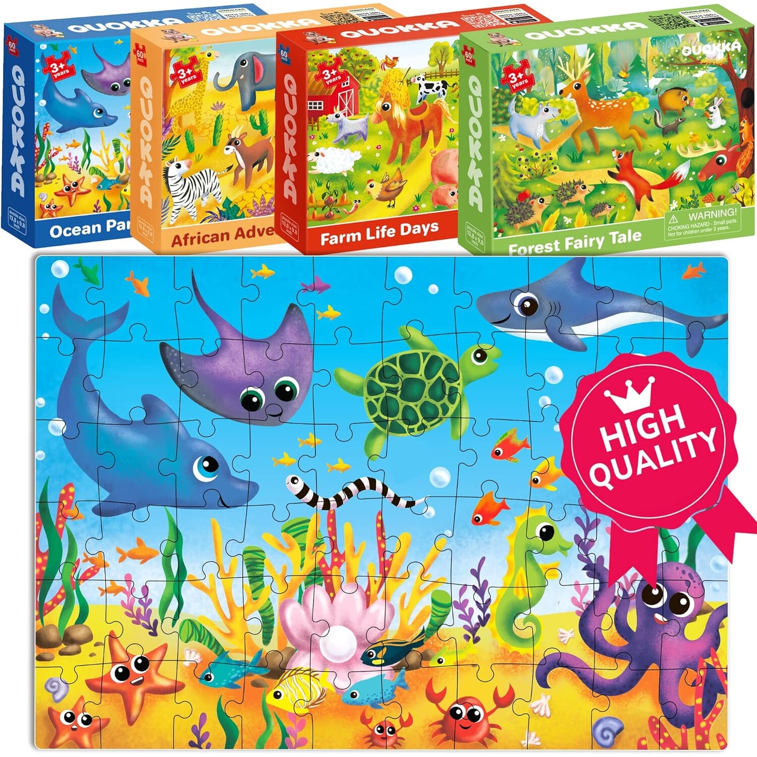 Set Puzzle Educationale, 4x60 piese, Animale, 4-6 ani - eMAG.ro