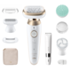 Epilator Braun Silk-épil 9 9-481 Flex 360° SkinSpa, Wet & Dry, Smart Touch, 40 de pensete, 2 viteze, Trimmer, Cap de ras + Pieptene, Cap de masaj, Cap pentru exfoliere, Geanta de voiaj, Alb/Auriu