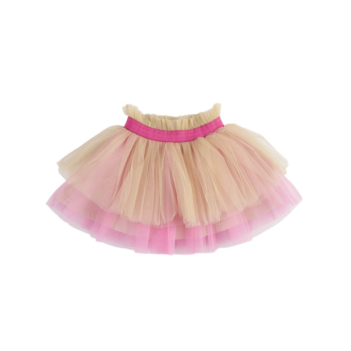 Fusta tutu din tull cu banda roz in talie si volane PANCO - Hope, Roz Fucsia si Bej, pentru fetite, Fucsia