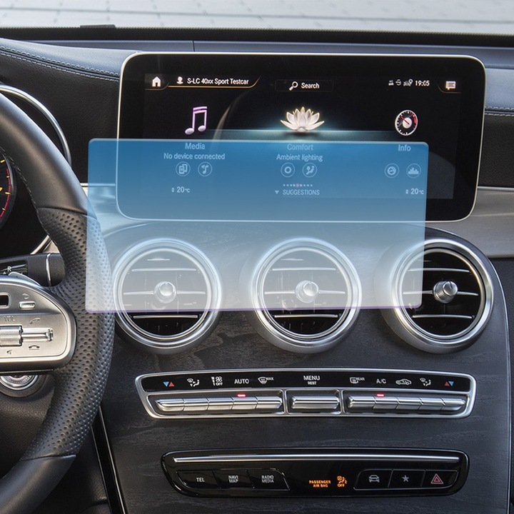 Защитно фолио за автомобилна навигация Optim Solution, За Mercedes-Benz GLC 2018 (Facelift), Регенерируем хидрогел, Пълна защита, Гъвкав хидрокристал, Технология Premium Optim Core, Против надраскване, Прозрачно