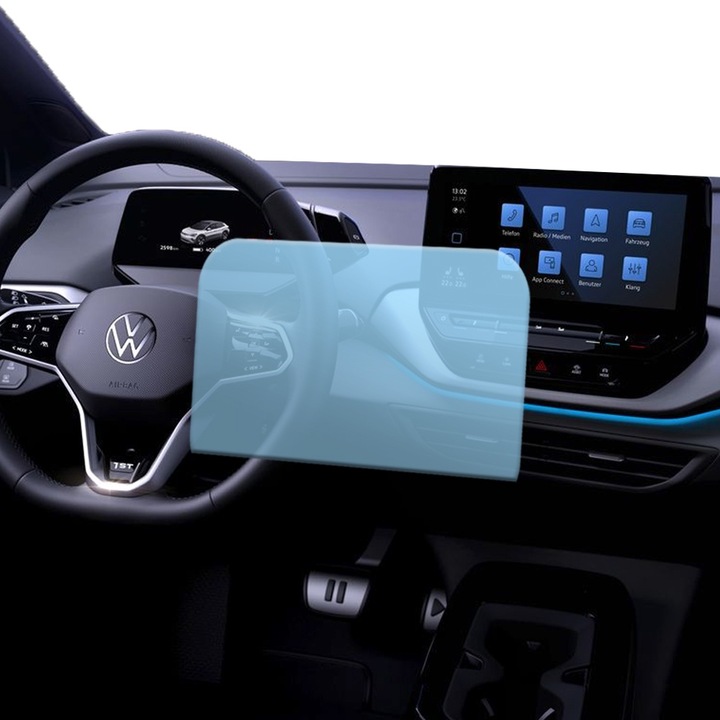 Защитно фолио за автомобилна навигация Optim Solution, За Volkswagen ID.4X ( ID.4 Crozz ), Регенерируем хидрогел, Пълна защита, Гъвкав хидрокристал, Технология Premium Optim Core, Против надраскване, Прозрачно