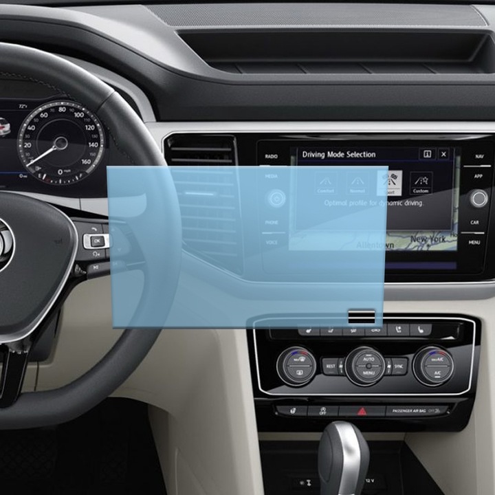 Защитно фолио за автомобилна навигация Optim Solution, За Volkswagen Teramont 2020 (8 инча), Регенерируем хидрогел, Пълна защита, Гъвкав хидрокристал, Технология Premium Optim Core, Против надраскване, Прозрачно