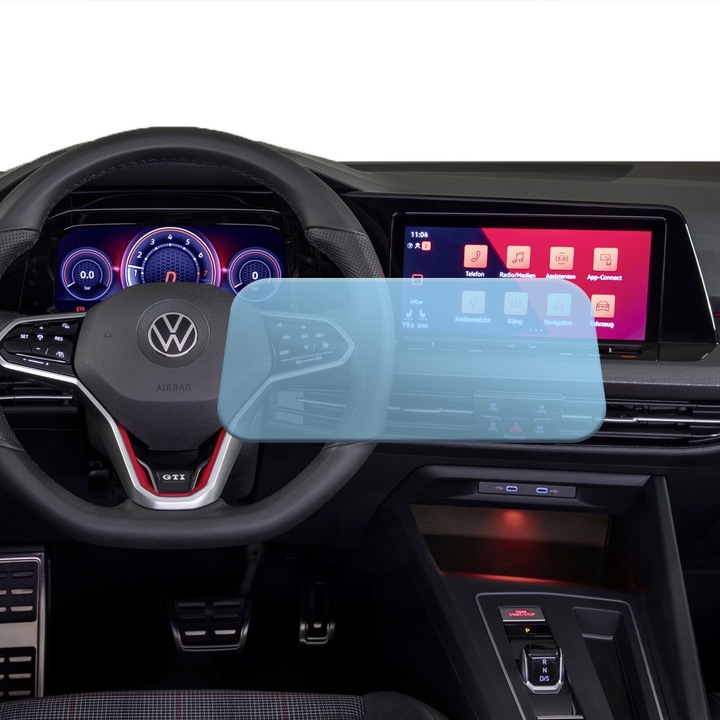 Защитно фолио за автомобилна навигация Optim Solution, За Volkswagen Golf 8 Cockpit, Регенерируем хидрогел, Пълна защита, Гъвкав хидрокристал, Технология Premium Optim Core, Против надраскване, Прозрачно