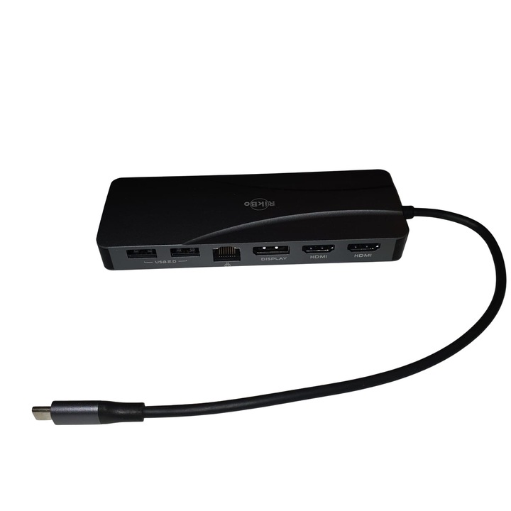 Докинг станция USB C 14 в 1, 1x 1000Mbps RJ45, 2x 4k HDMI, 1x Display Port, 3x USB3.0, 2xUSB2.0, 1x TypeC Data Port, 1x TypeC PD Port, 1x AUX Port, 2x SD/TF, RikBo ®