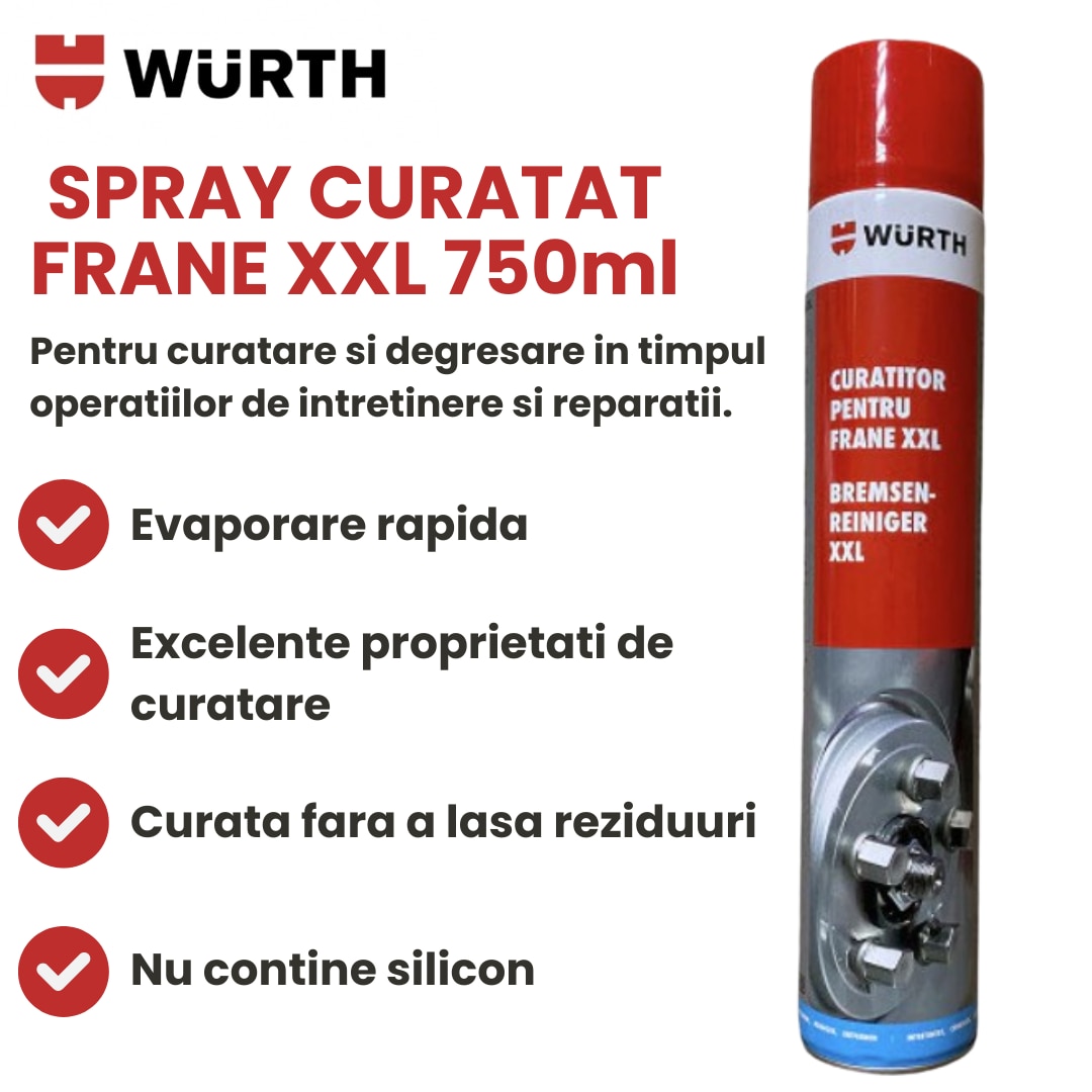 Set Spray Curatat Frane XXL, 750ml, Wurth, cu Breloc KraftGarage