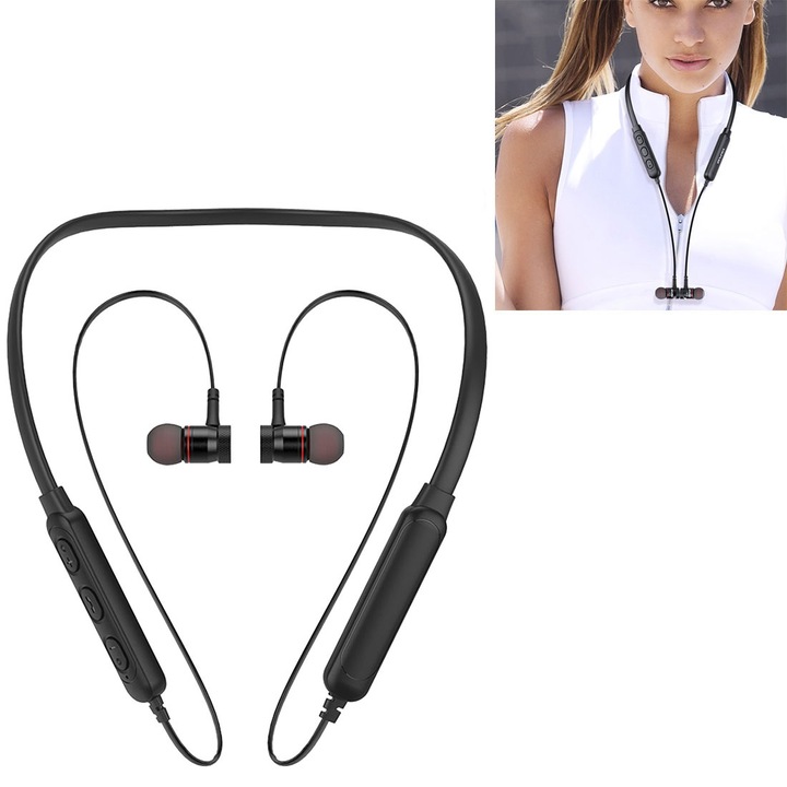 Casti In-Ear, Awei G10BL pentru sporturi in aer liber, design cu gat suspendat de moda, bas stereo, Bluetooth, microfon incorporat, iPhone, Galaxy, Xiaomi, Huawei, HTC, Sony, culoare negru+galben