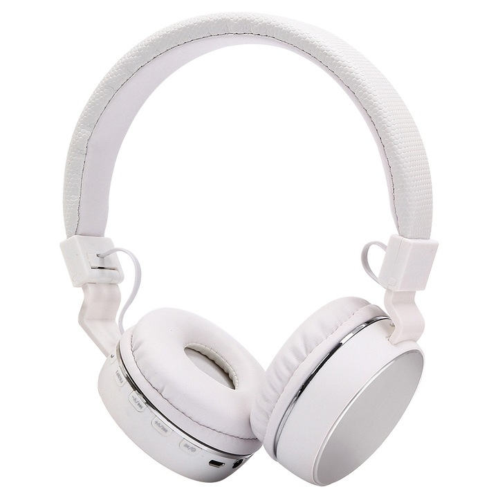 Casti Over-Ear, standard SH-16, sunet stereo pliabil, Bluetooth wireless, suporta audio 3 5mm, apeluri hands-free, card TF & FM, compatibil cu toate dispozitivele, argintiu
