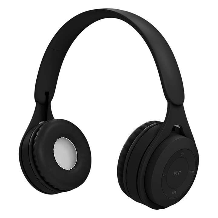 Casti over-ear, sunet de inalta calitate Hifi, suport pentru apeluri, Bluetooth, card Tf, 3 5mm AUX, design macaron, negru