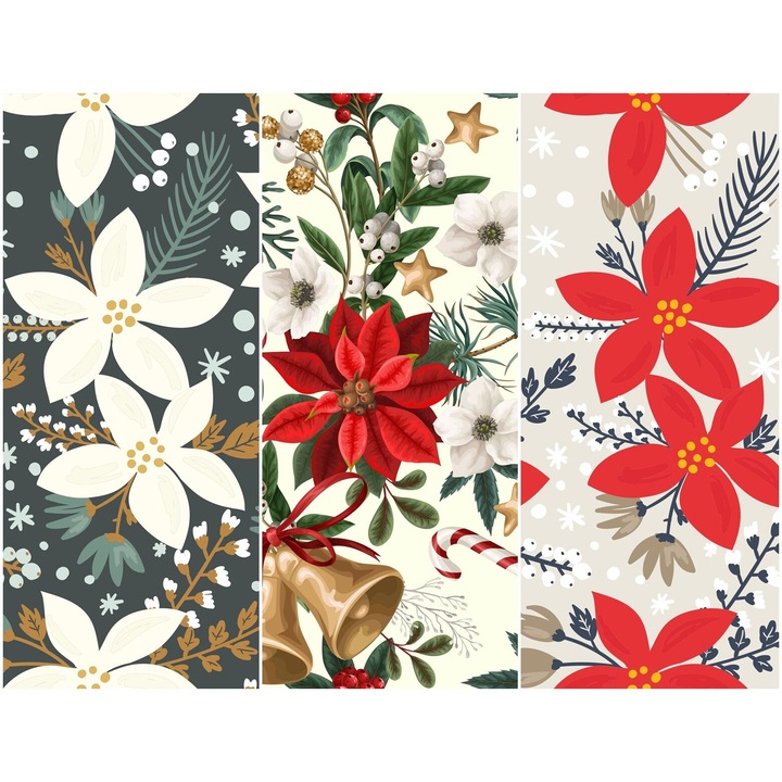 Vízálló textil panel 3 mintával, poliészter varrókendő, karácsonyi, 121,5 cm x 155 cm, Heko panelek, P58