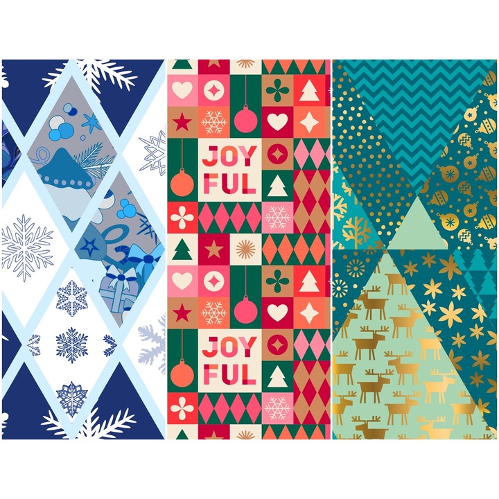 Vízálló textil panel 3 mintával, poliészter varrókendő, karácsonyi, 121,5 cm x 155 cm, Heko panelek, P60