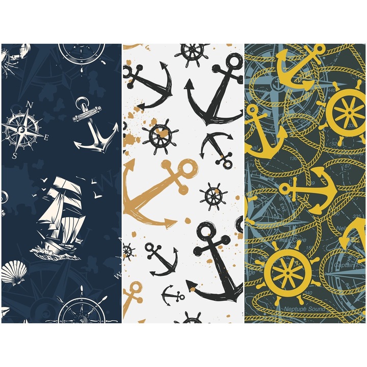 Vízálló textil panel 3 mintával, poliészter varrókendő, sötétkék, 121,5 cm x 155 cm, Heko panelek, P197