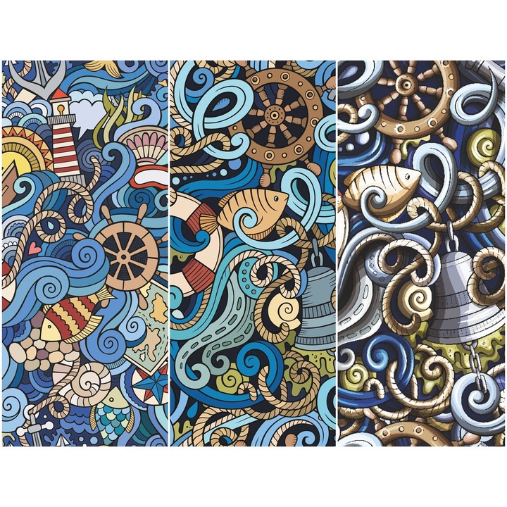 Vízálló textil panel 3 mintával, poliészter varrókendő, sötétkék, 121,5 cm x 155 cm, Heko panelek, P198