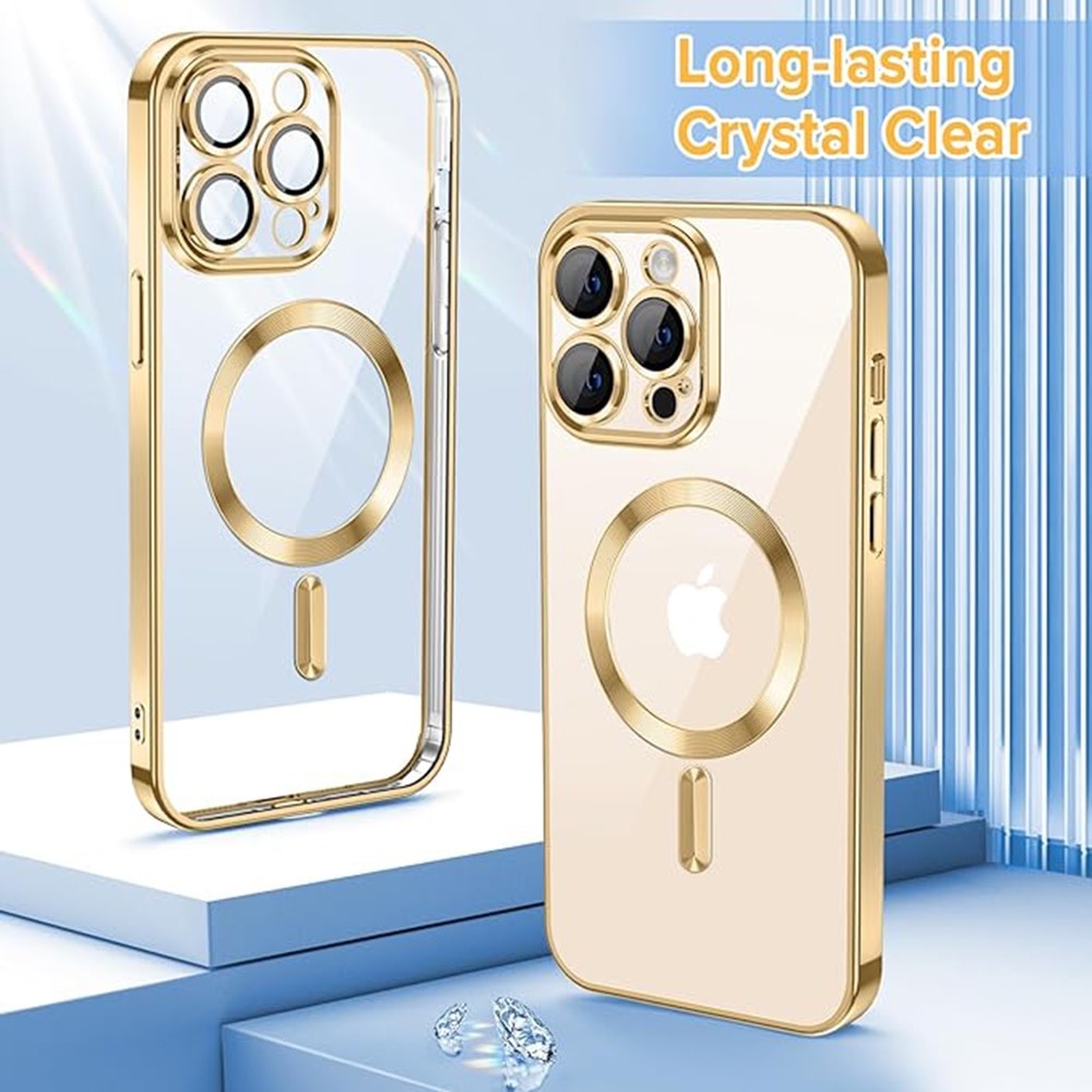 Husa MagSafe pentru iPhone 13 Pro, Accesorio Luxury Crystal, Gold