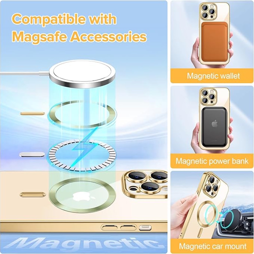 Husa MagSafe pentru iPhone 13 Pro, Accesorio Luxury Crystal, Gold