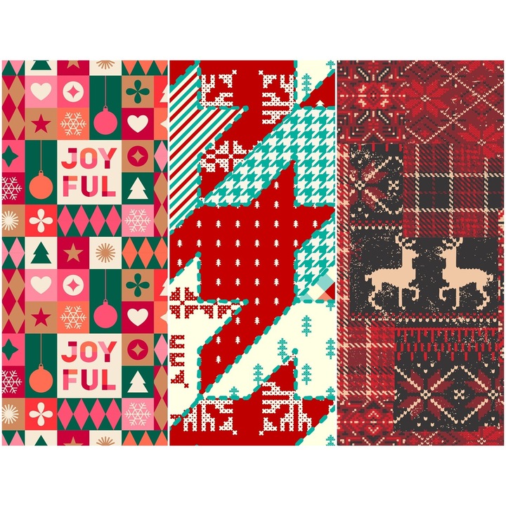 Vízálló textil panel 3 mintával, poliészter varrókendő, karácsonyi, 121,5 cm x 155 cm, Heko panelek, P65