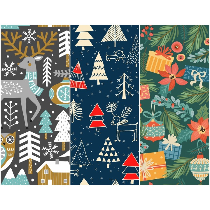 Vízálló textil panel 3 mintával, poliészter varrókendő, karácsonyi, 121,5 cm x 155 cm, Heko panelek, P69