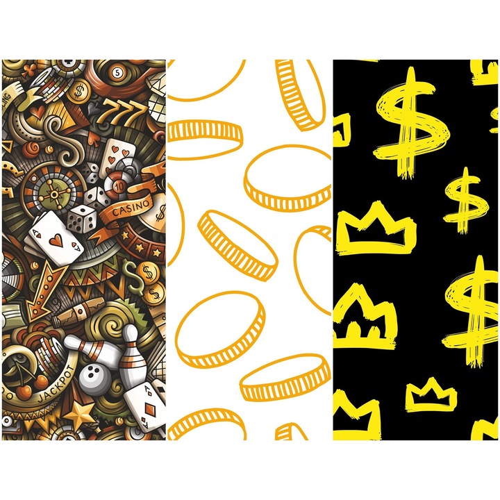 Vízálló textil panel 3 mintával, poliészter varrókendő, Casino Mafia, 121,5 cm x 155 cm, Heko panelek, P78